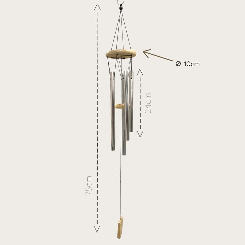Vēja zvans (gaišs koks, metāla stabulītes) 75 CM